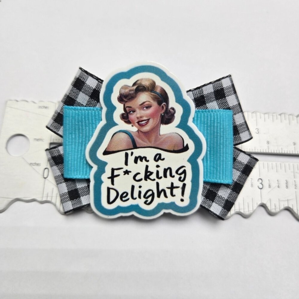 Handmade I'm a F*cking Delight Button Pinup Girl Humorous Adult Funny Pinback Br - Picture 3 of 5